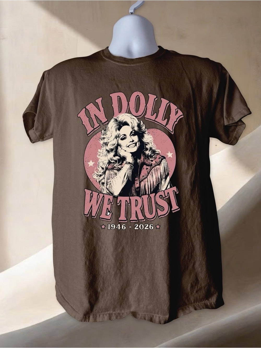 Dolly Parton with Pink 'In Dolly We Trust' Graphic